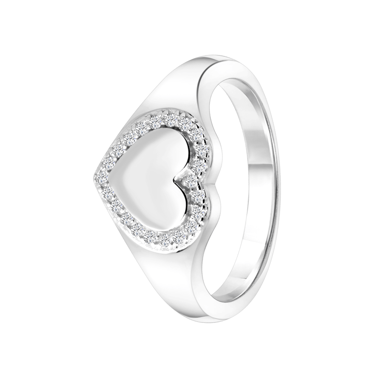 Ring, recyceltes Silber, Herz, Zirkonia