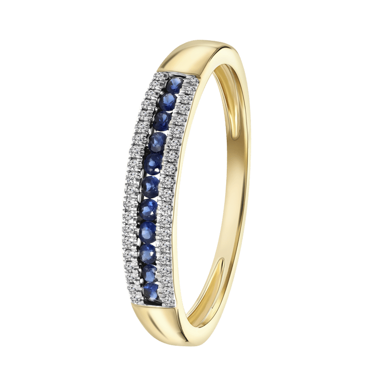 18 Karaat geelgouden ring saffier diamant 0,06ct