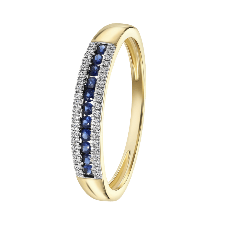 Ring, 750 Gelbgold, Saphir, Diamant 0,06 ct