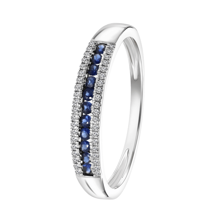 18 Karaat witgouden ring saffier diamant 0,06ct