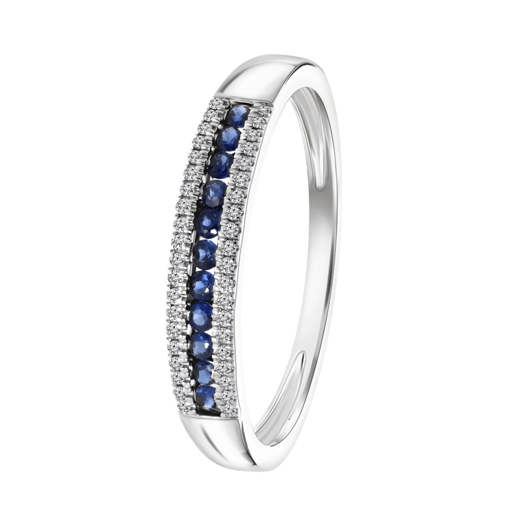 Ring, 750 Weißgold, Saphir, Diamant 0,06 ct