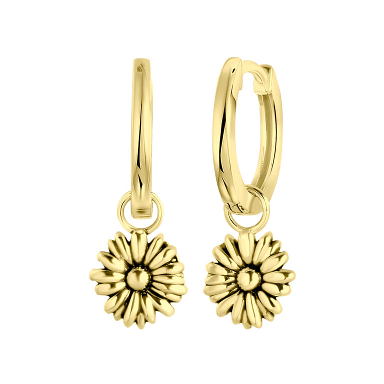 Zilveren goldplated oorringen met hanger geboortebloem voor dames