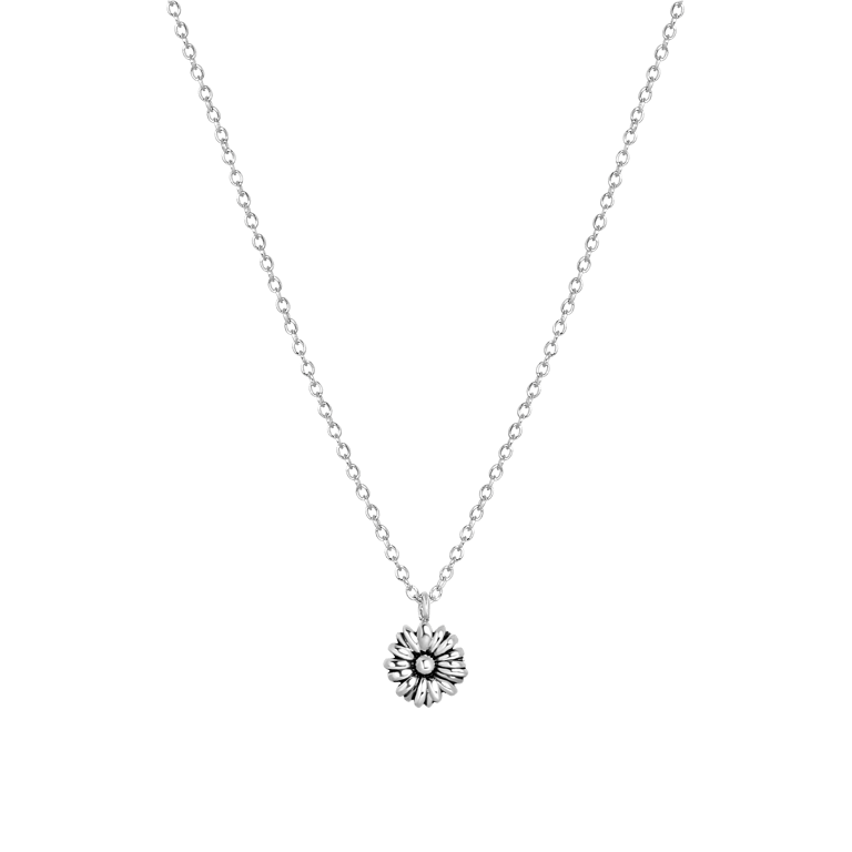 Zilveren ketting&hanger geboortebloem