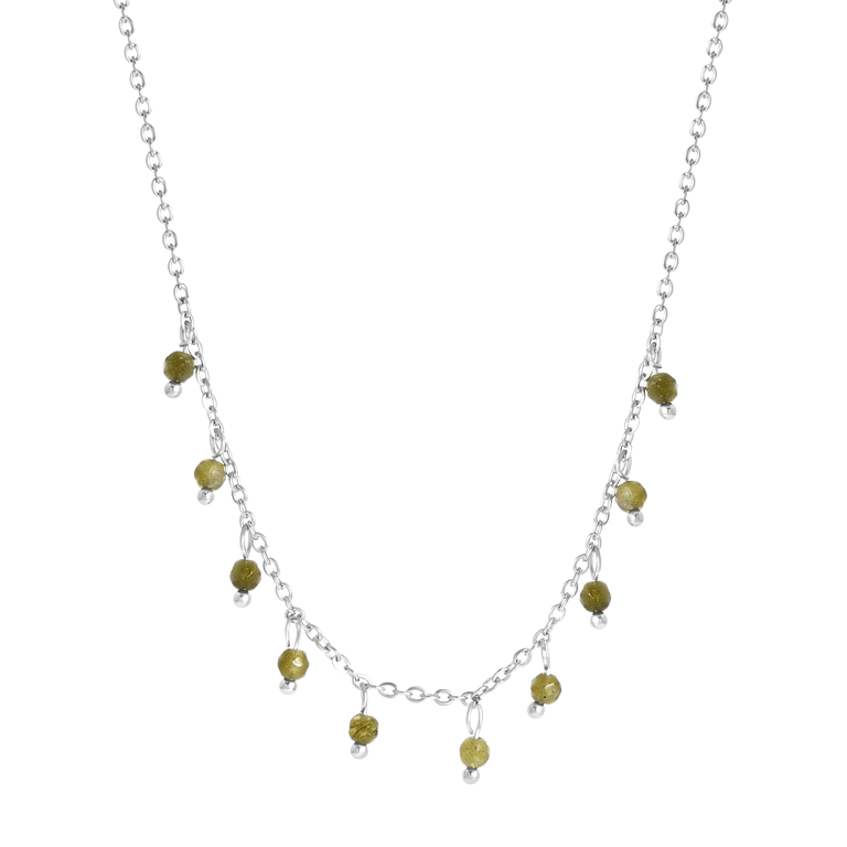 Stalen ketting met groene labradoriet