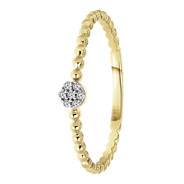 Ring, 585 Gelbgold, 7 Diamanten 0,025 ct, Kugeln.