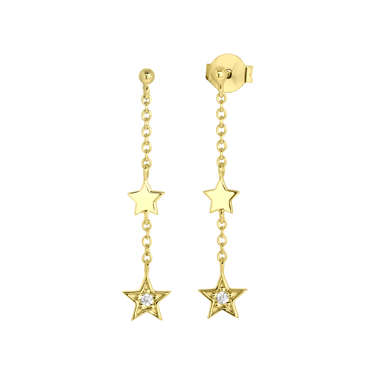 Ohrstecker, 925 Silber, vergoldet, mit Stern, Zirkonia