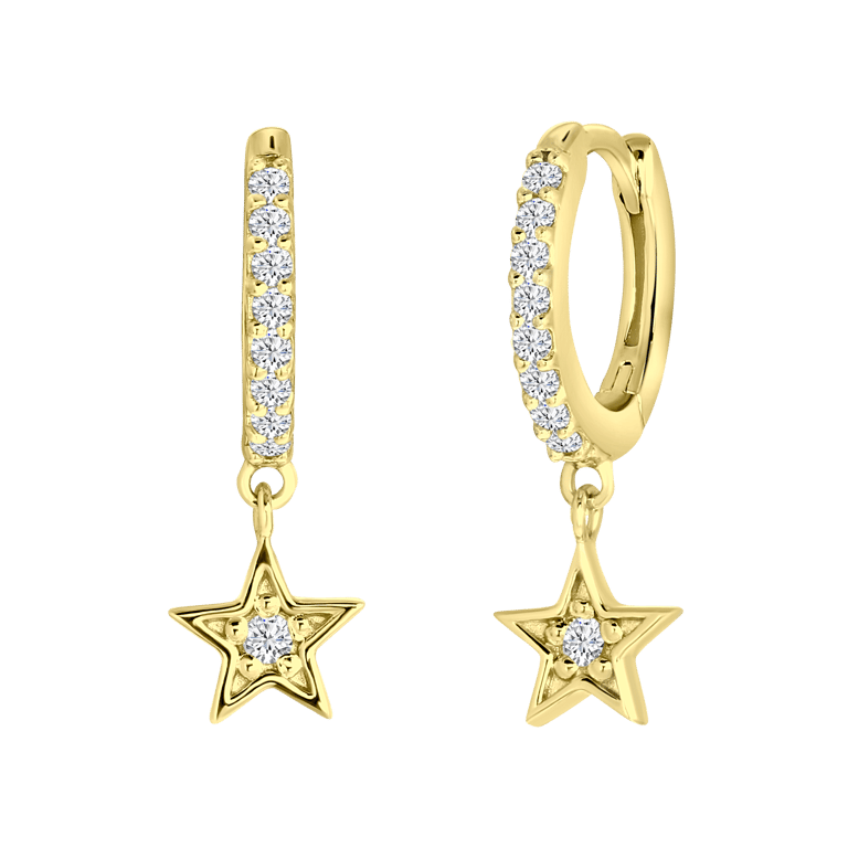 Zilveren goldplated oorringen met hanger ster