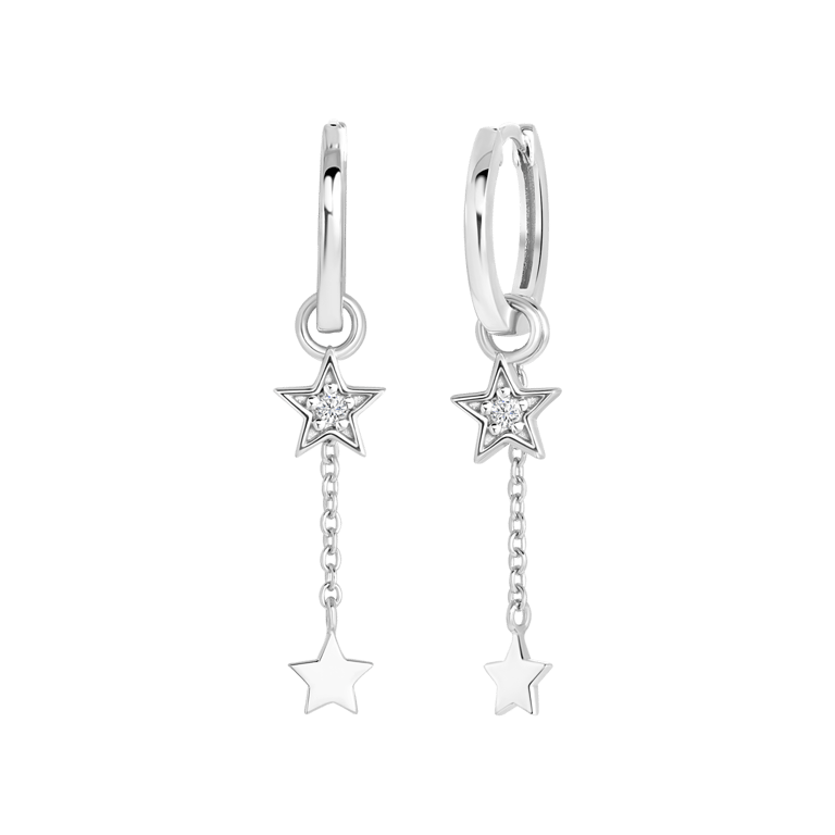 Ohrringe, 925 Silber, mit Anhänger, Stern, Zirkonia