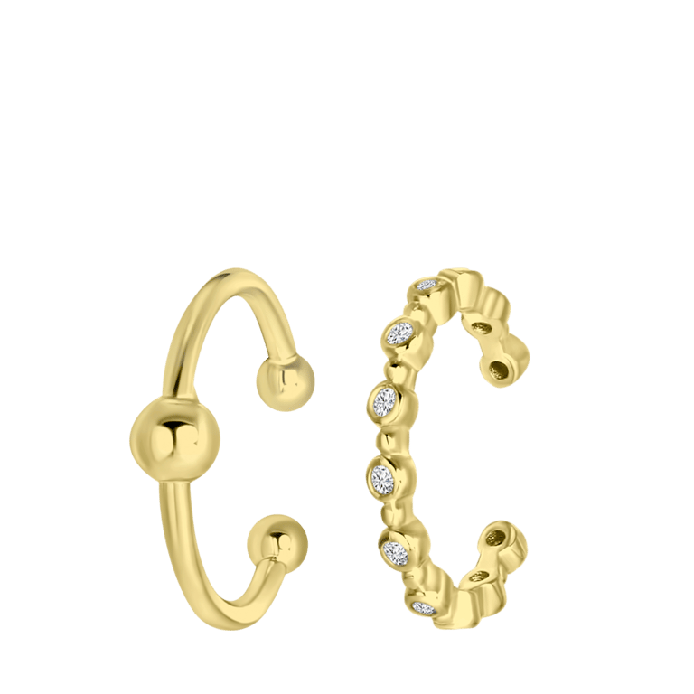 Zilveren goldplated set van 2 earcuffs zirkonia