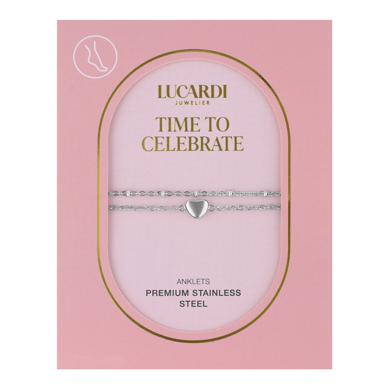 Gerecycleerd dubbele stainless steel enkelbandje met een hartje