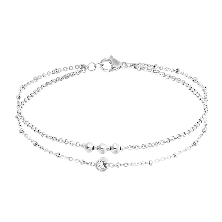 Gerecycled dubbele stainless steel enkelbandje met een steentje