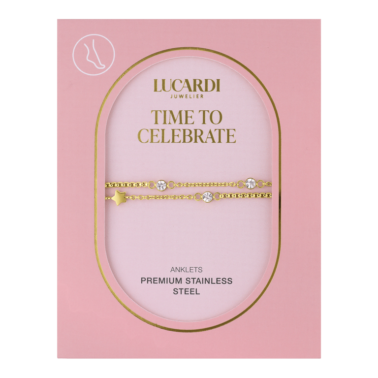 Gerecycleerd dubbele goldplated stainless steel enkelbandje met sterren