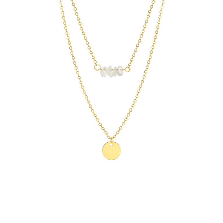 Stalen goldplated ketting met munt met maansteen voor dames