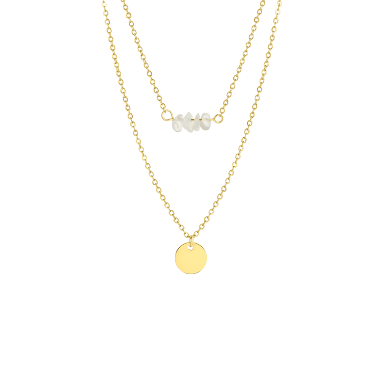 Stalen goldplated ketting met muntje en maansteen