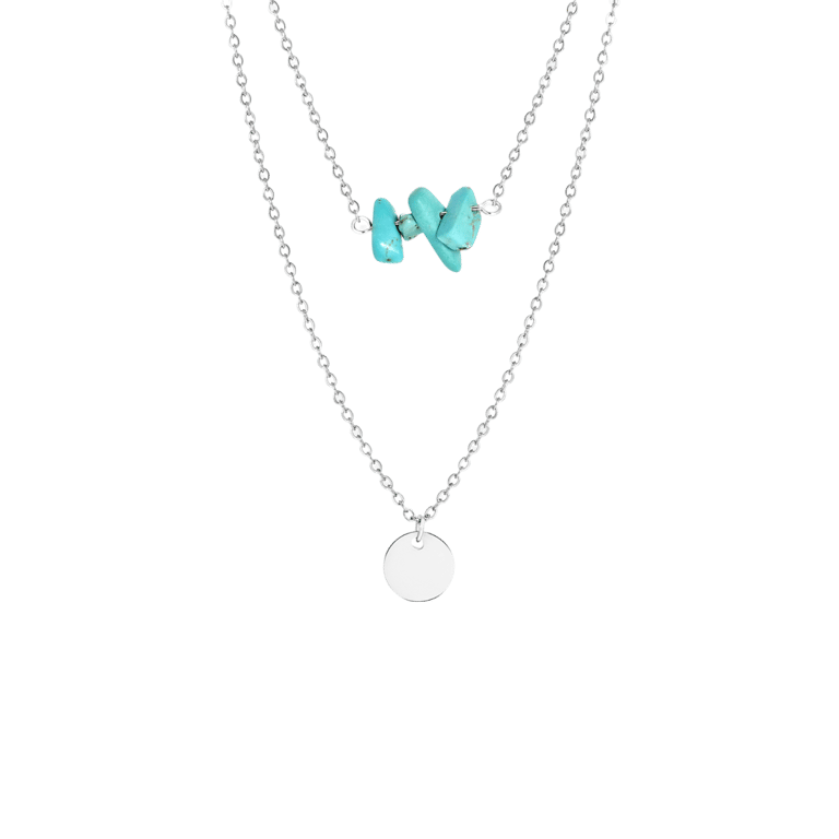 LuLu Jewels stainless steel ketting met muntje en turquoise voor dames