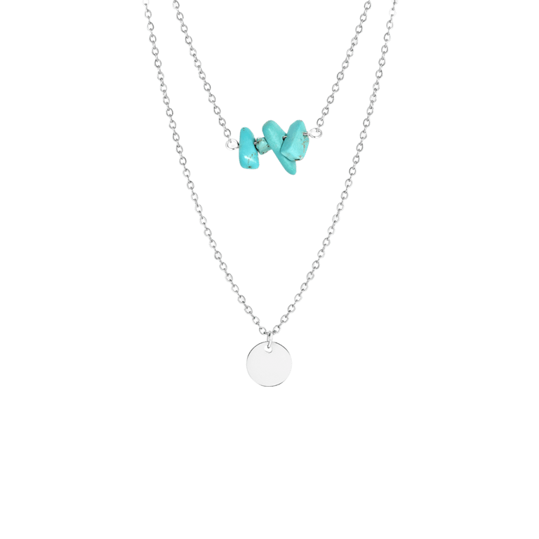 Stalen ketting met muntje en turquoise