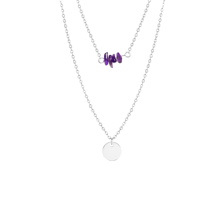 Stalen ketting met muntje en amethyst