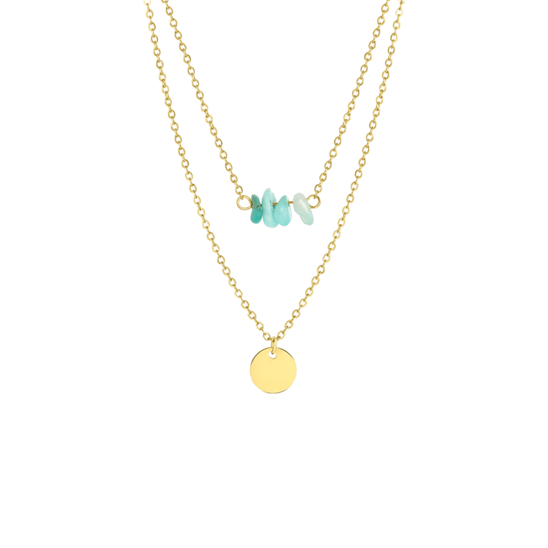 Stainless steel goldplated ketting met muntje aventurijn