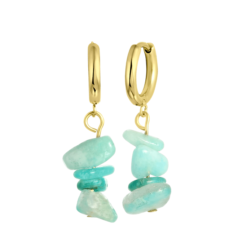 Stalen goldplated oorringen met hanger aventurijn voor dames
