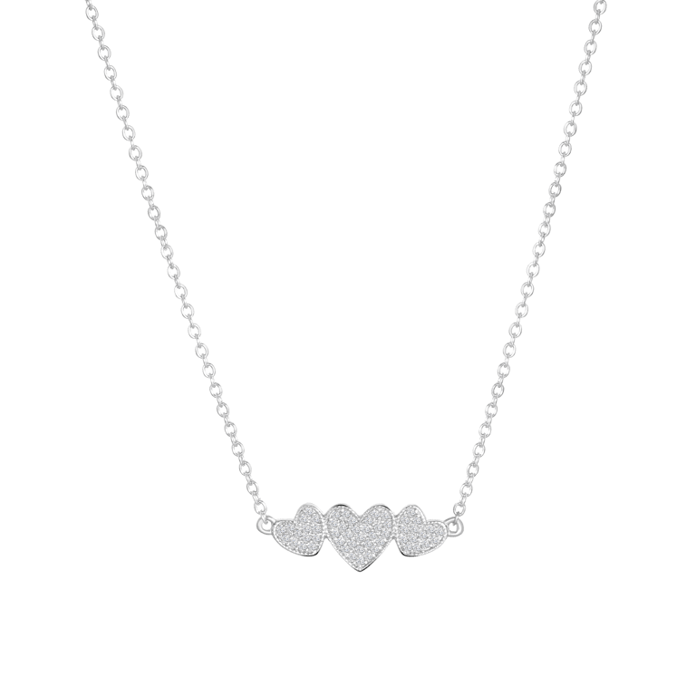 Halskette, 925 Silber, mit Anhänger, drei Herzen, Zirkonia