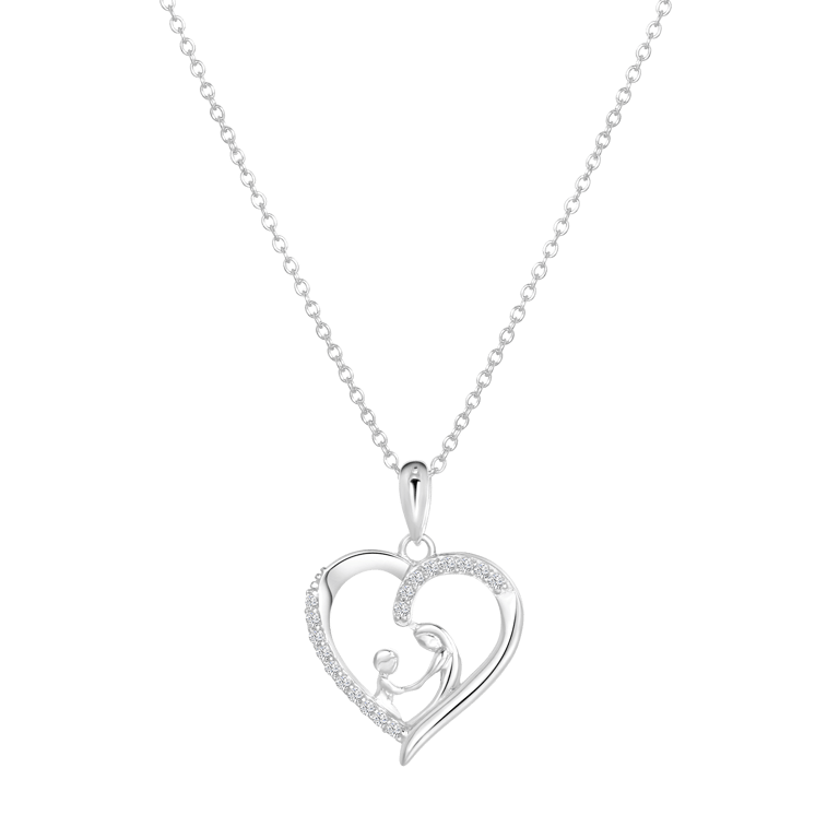 Zilveren ketting met hart moeder en kind zirkonia