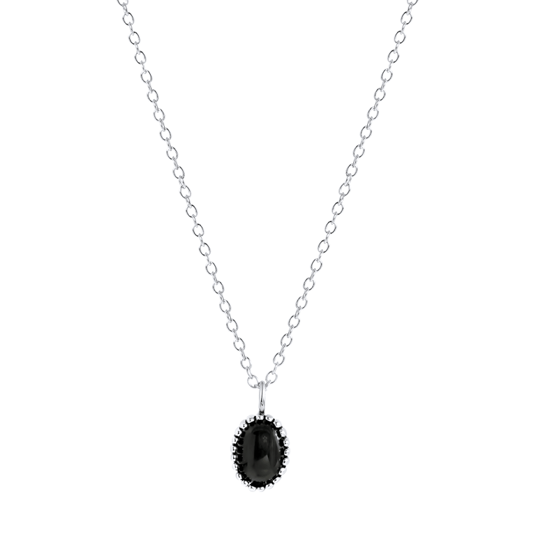 Halskette, 925 Silber, mit Anhänger, Edelstein, schwarzer Onyx