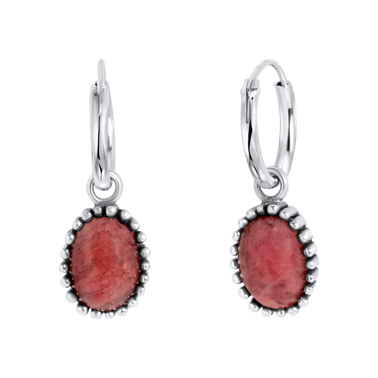 Zilveren oorringen met hanger Gemstone rhodonite