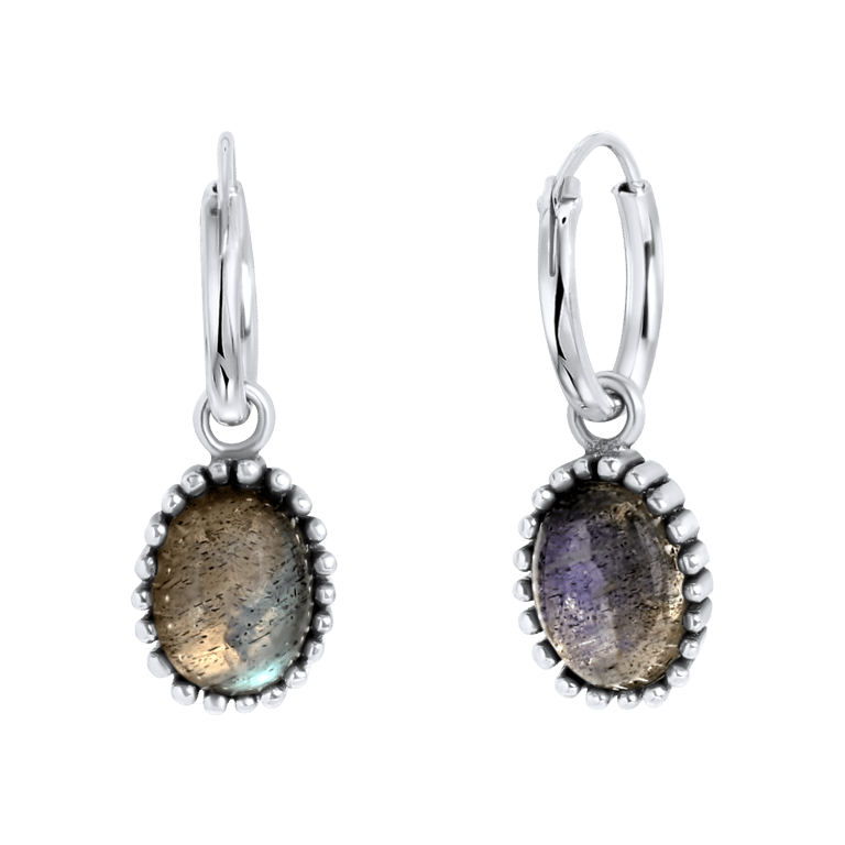 Zilveren oorringen met hanger Gemstone labradorite