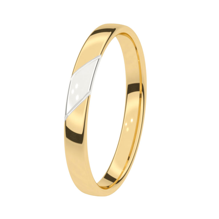 9K bicolor trouwring Heren 3mm Jasmijn