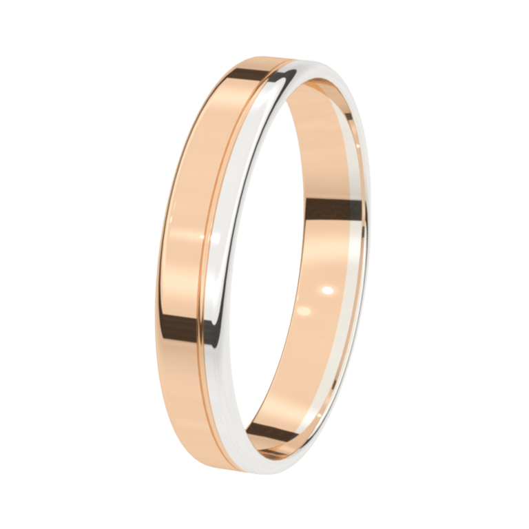 Bicolor-Trauring für Herren, 585 Rot- und Weißgold, 4 mm, Flieder