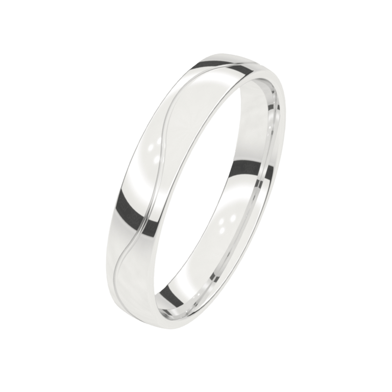 Trauring für Herren, 375 Weißgold, 4 mm, Mimosa
