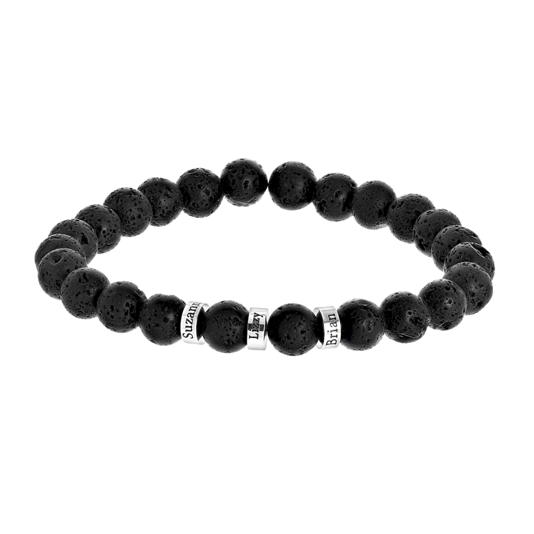 Stainless steel herenarmband natuurstenen zwarte gravure