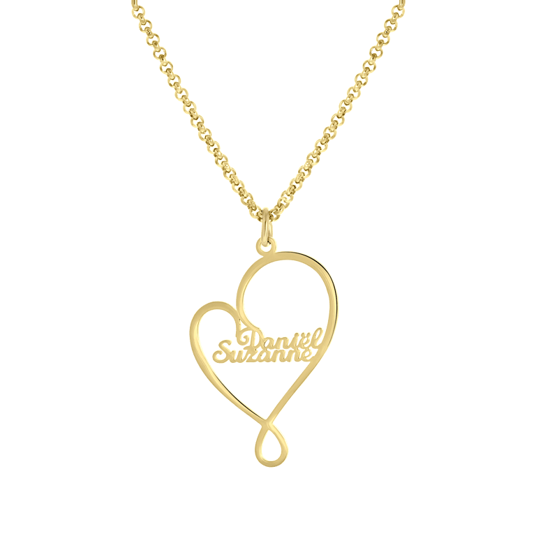 Stainless steel goldplated naamketting hart met 2 namen voor dames
