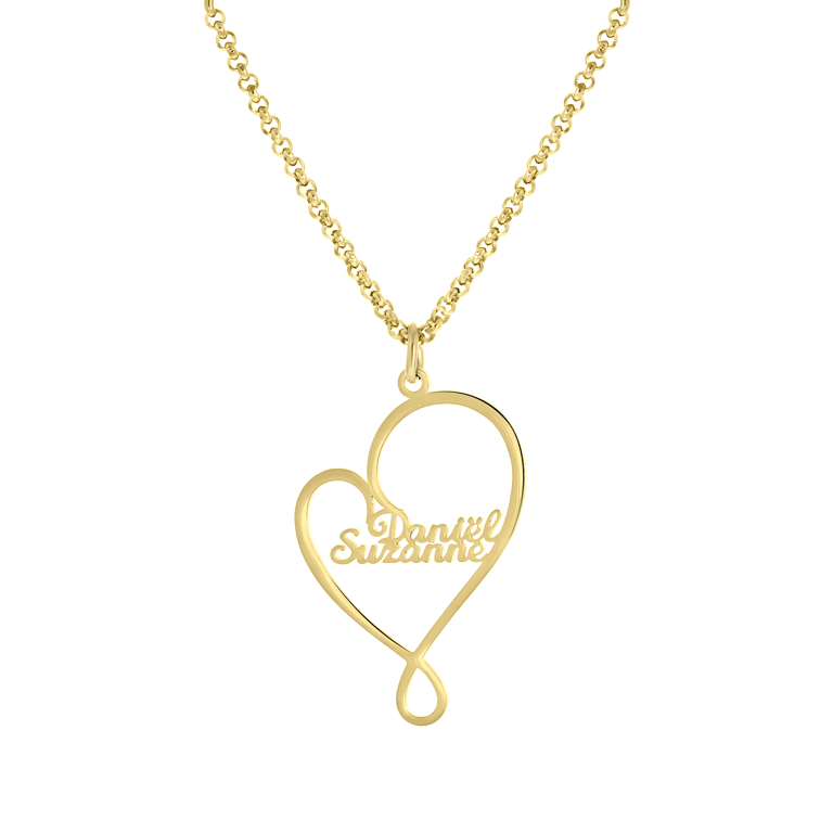 Stalen goldplated naamketting hart met 2 namen voor dames