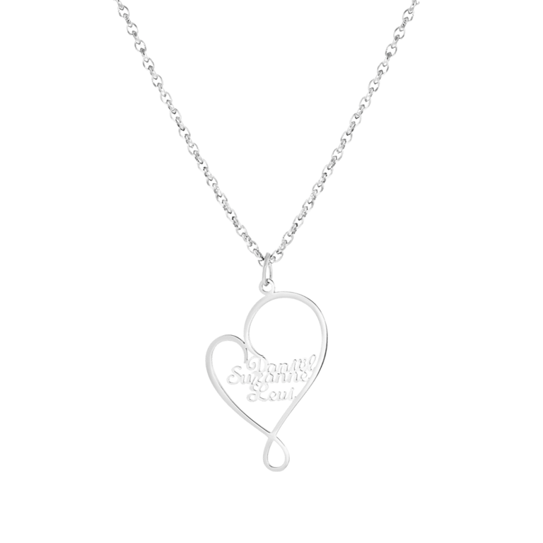 Stainless steel naamketting hart 3namen voor dames