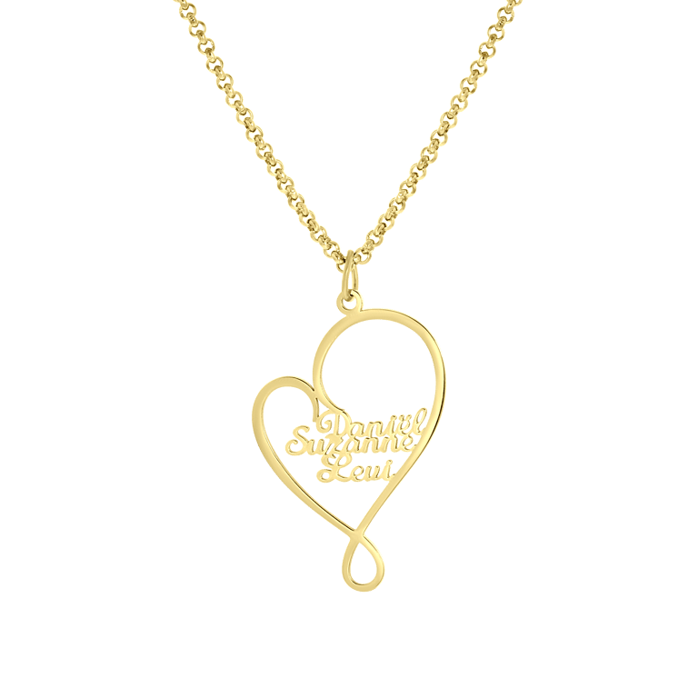 Stalen goldplated naamketting hart 3namen