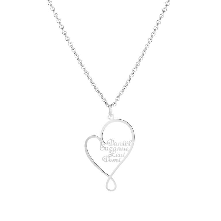 Stainless steel naamketting hart 4namen voor dames