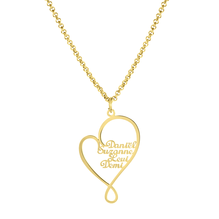 Stalen goldplated naamketting hart 4namen