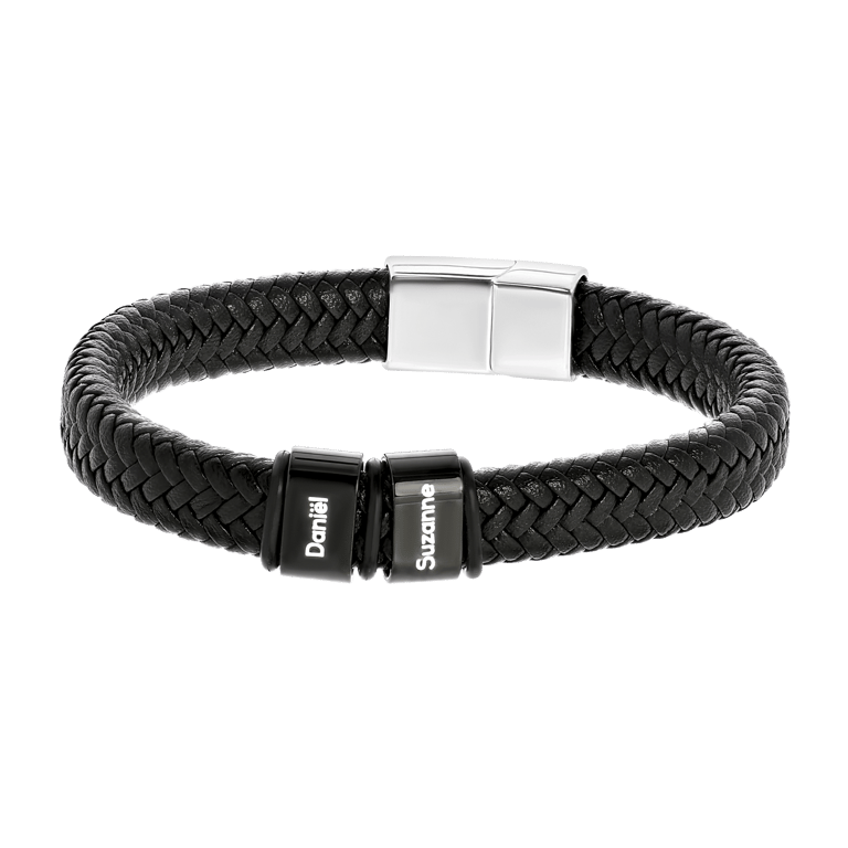 Stainless steel herenarmband kunstleer 2namen