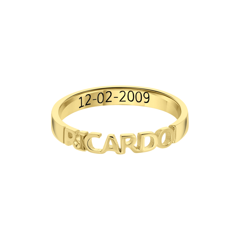 Zilveren goldplated naamring met voor dames