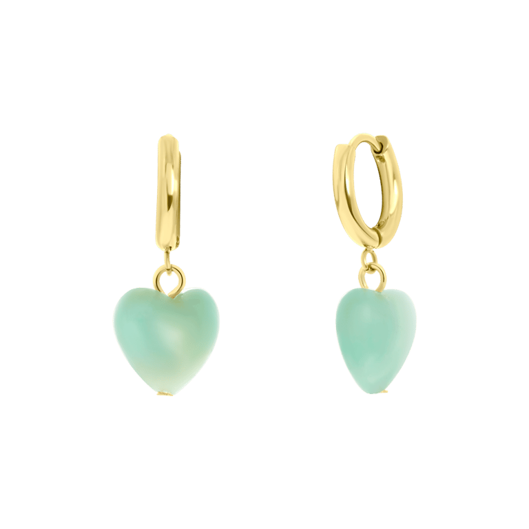 Stalen goldplated oorringen met hanger hart met aventurijn voor dames