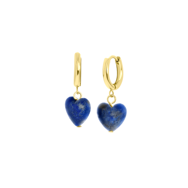 Stalen goldplated oorbellen met hartje lapis