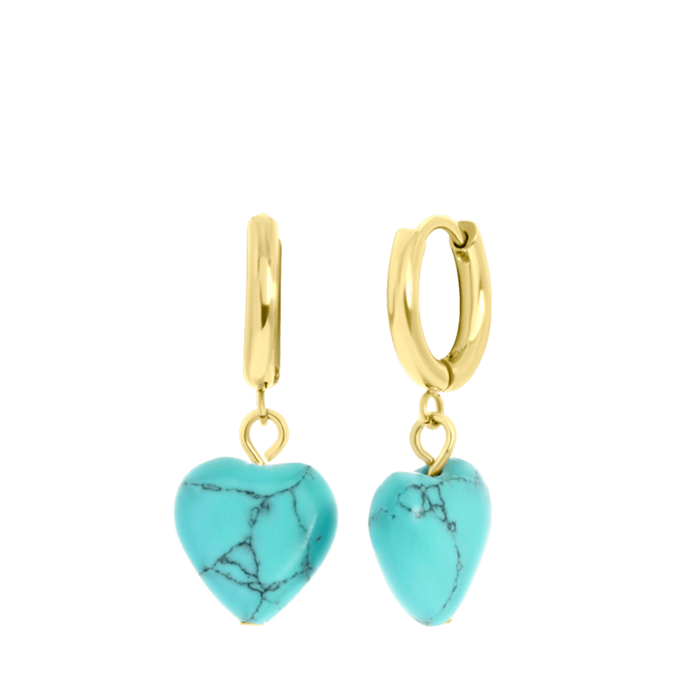 Stalen goldplated oorbellen met hartje turquoise