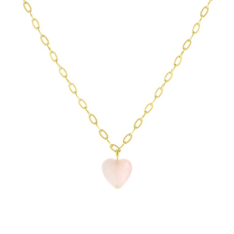 Stainless steel goldplated ketting met hanger hart met rozenkwarts voor dames
