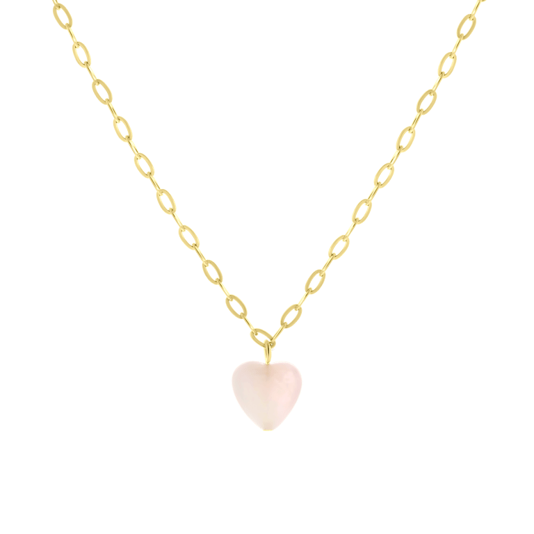 Stalen goldplated ketting met hartje rozenkwarts