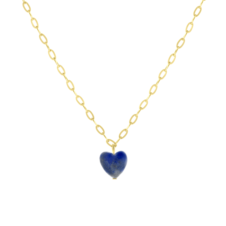 Stalen goldplated ketting met hanger hart met lapis lazuli voor dames