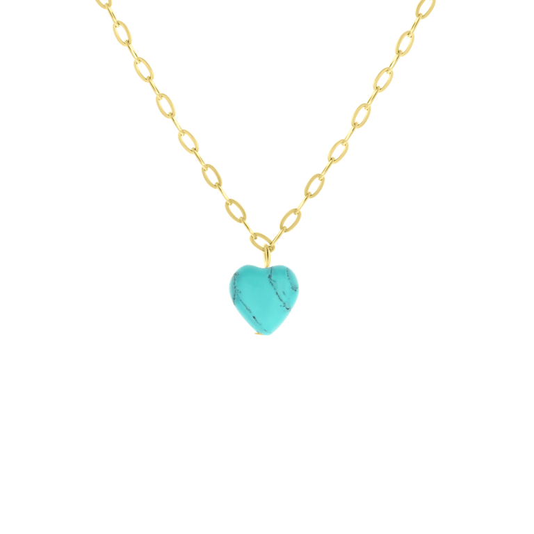 Stainless steel goldplated ketting met hanger hart met turquoise voor dames