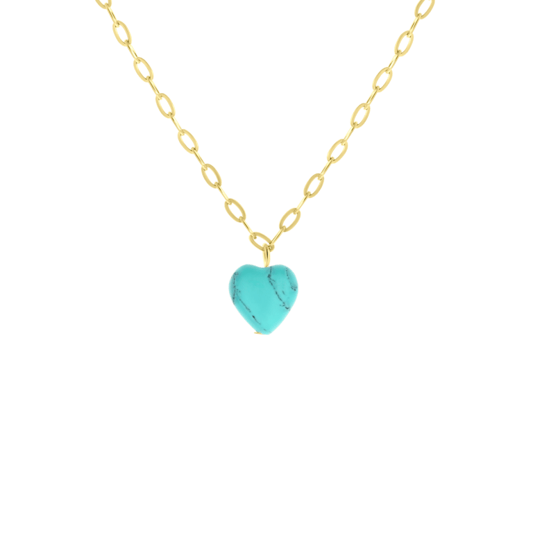 Stalen goldplated ketting met hanger hart met turquoise voor dames