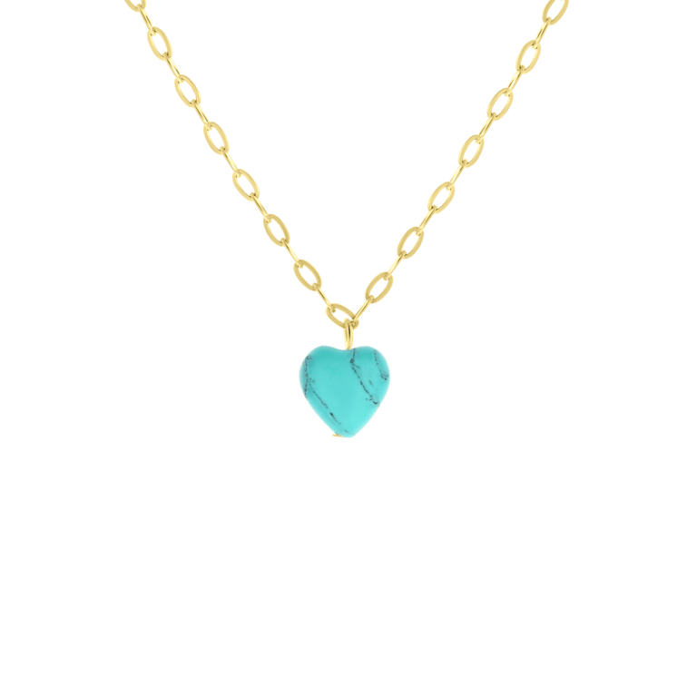 Stalen goldplated ketting met hartje turquoise