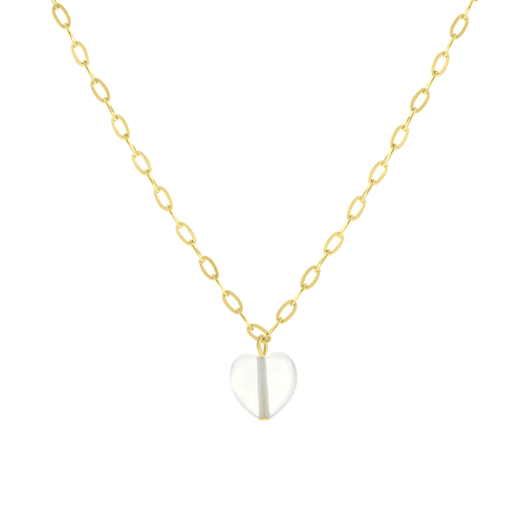 Stalen goldplated ketting met hanger hart met maansteen voor dames